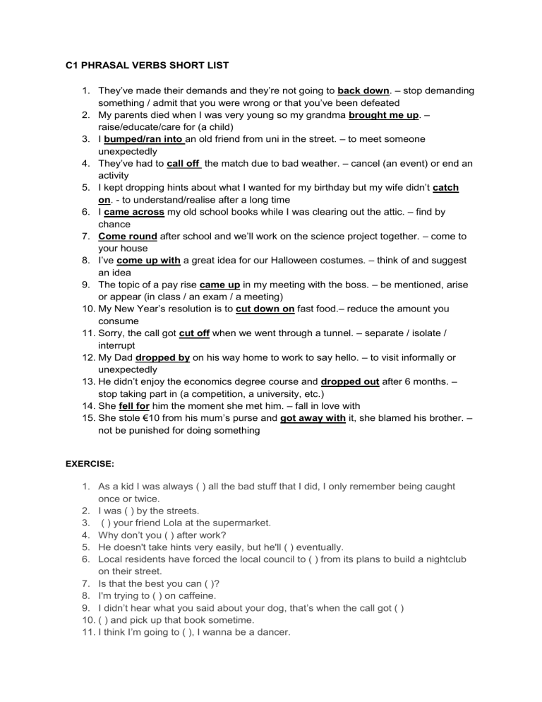 Phrasal verbs short list