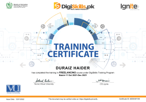 DigiSkills Freelancing Training Certificate