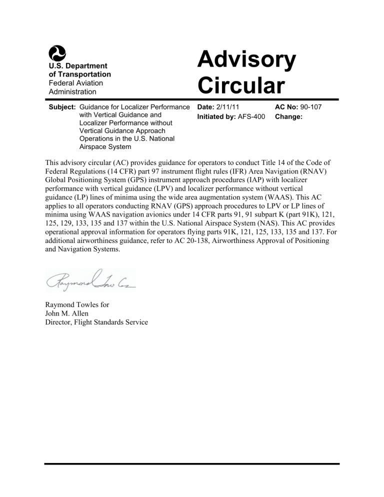 Advisory Circular 90107 LPV & LP Approaches