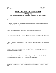Density & Percent Error Chemistry Worksheet