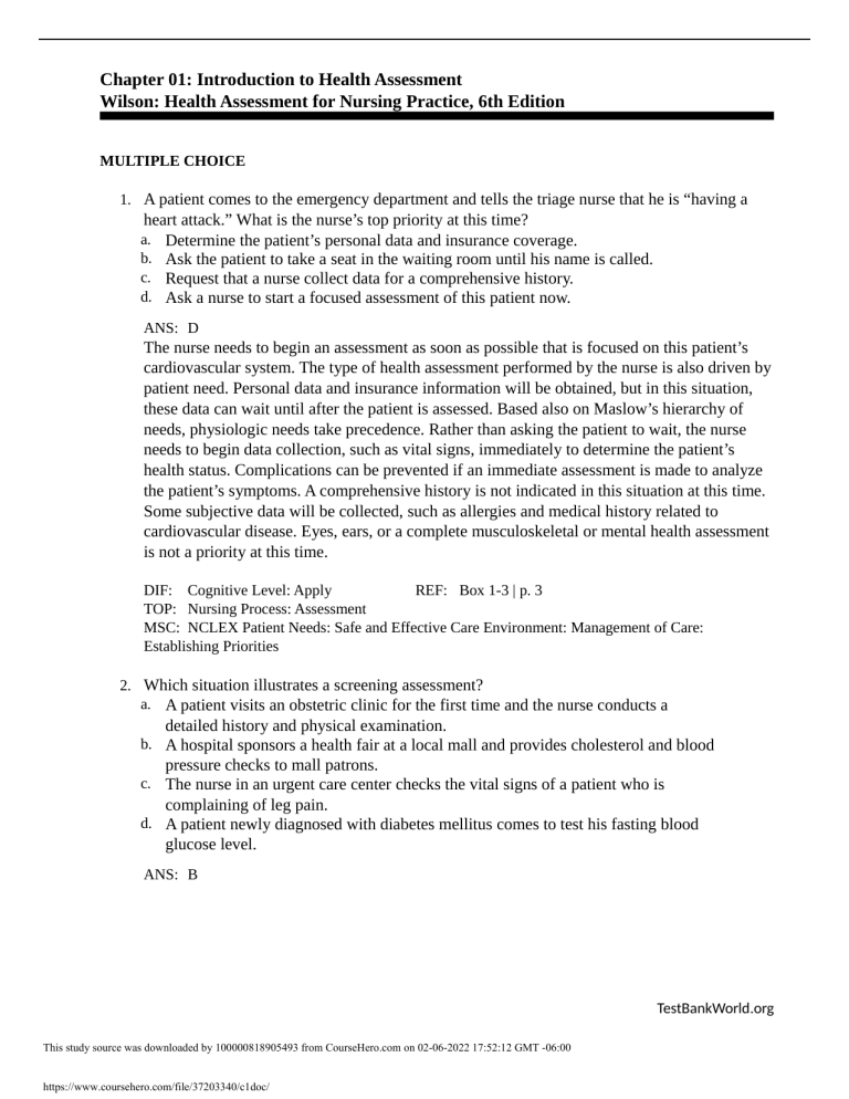 Chapter 01 Introduction to Health Assessment