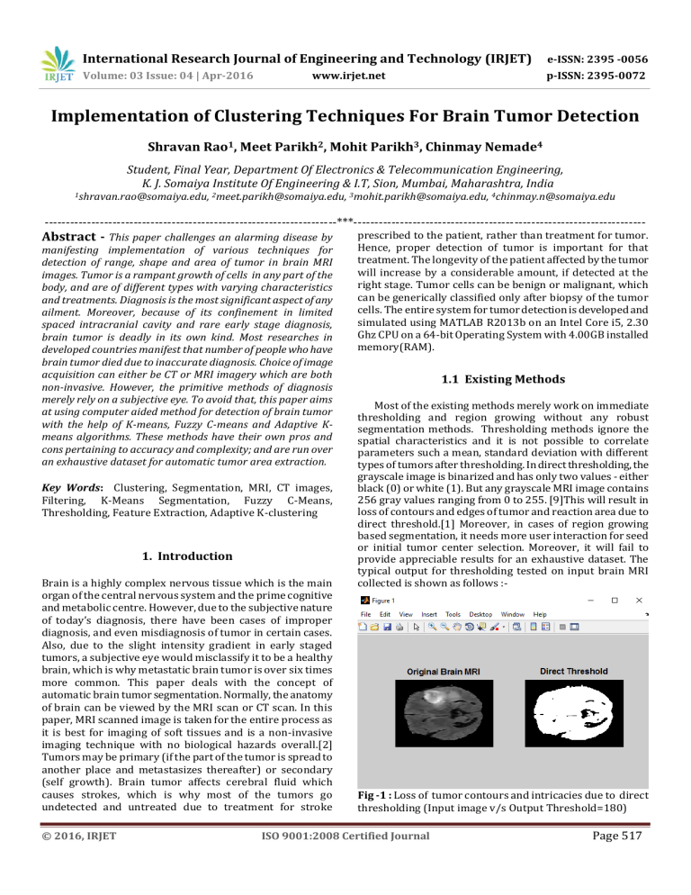 Brain Tumor Detection using Clustering Techniques