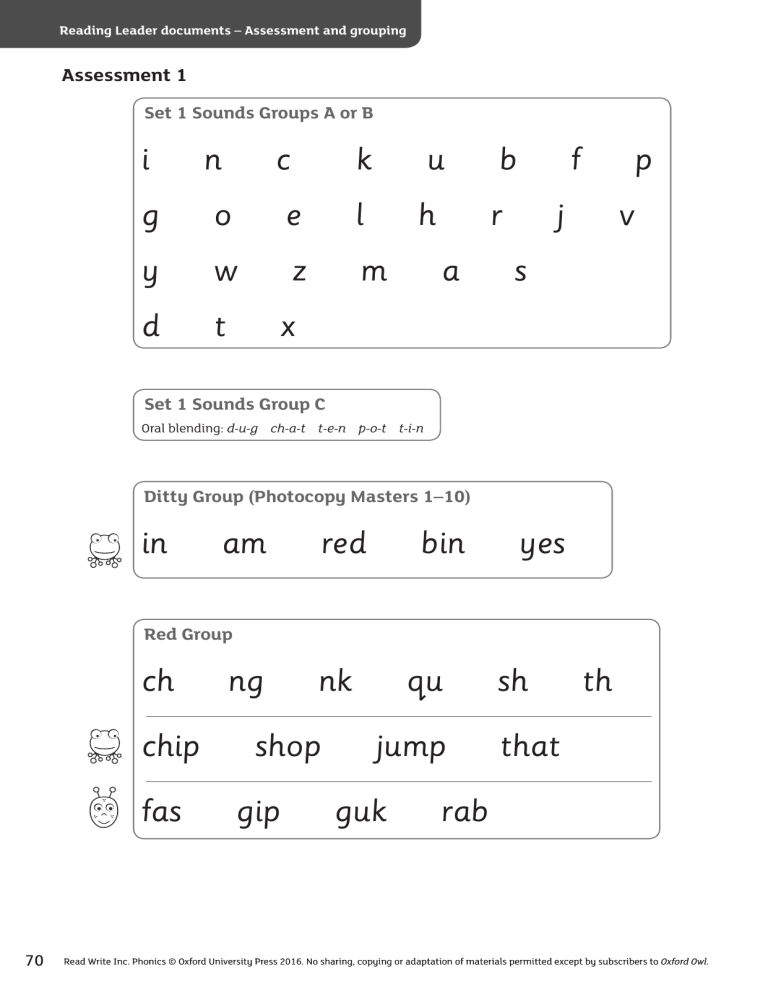 ASSESSMENT 1 PUPIL SHEET copy phonics