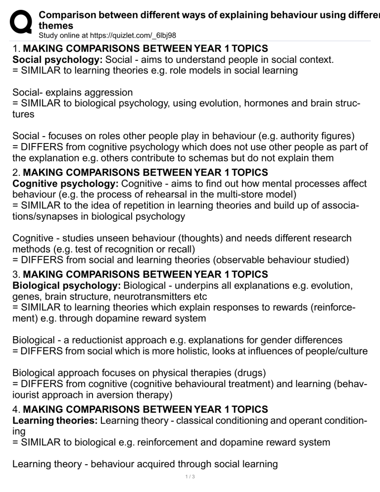 explaining behaviour using themes in psychology a level edexcel