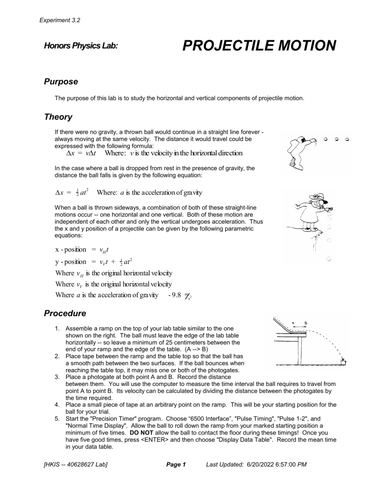 lab assignment 2 projectile motion