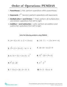 PEMDAS Order of Operations Worksheet