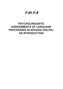 PALPA: Introduction to Aphasia Language Assessment
