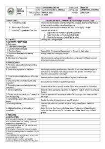 Commercial Cooking: Quantifying Recipes Lesson Log
