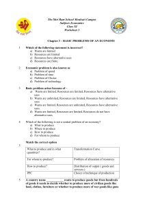 Economics Worksheet: Basic Problems of an Economy
