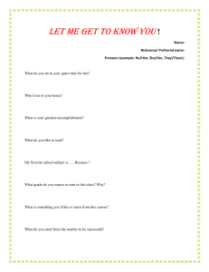 Student Questionnaire: Get to Know You!