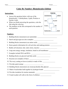 Biomolecules Color By Number Worksheet