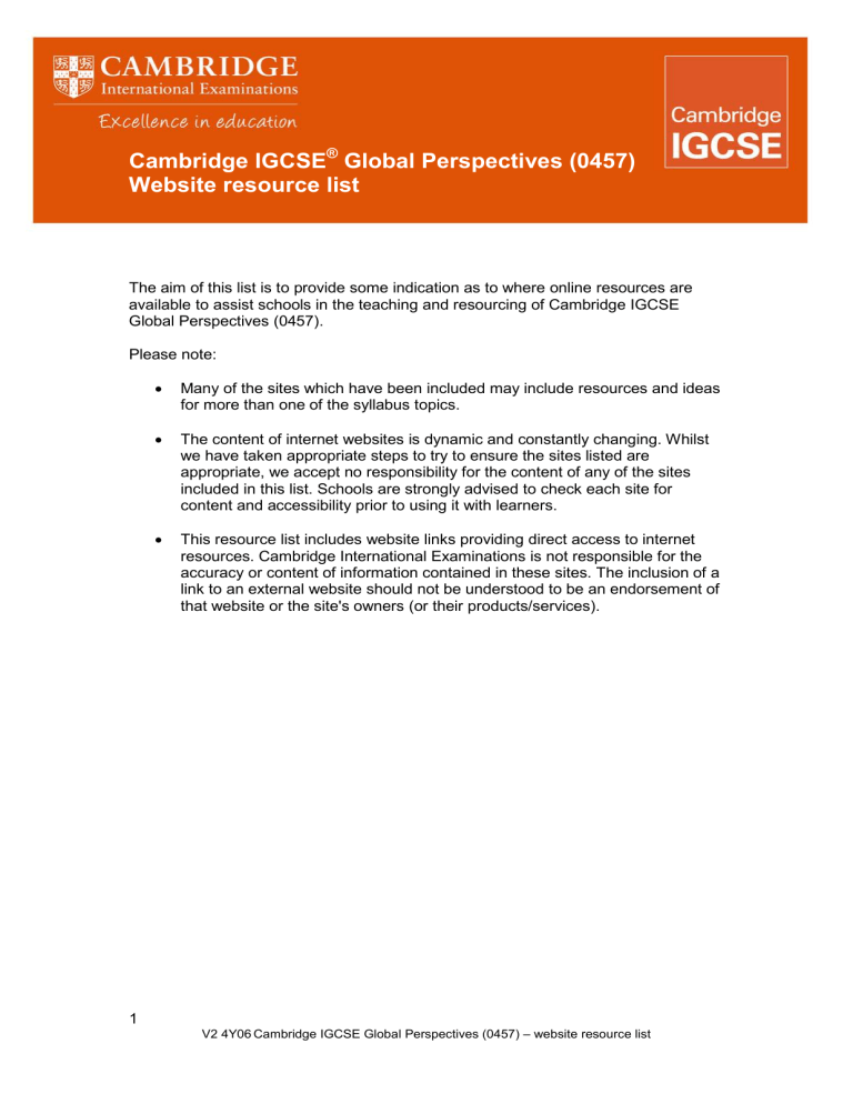 IGCSE Global Perspectives Website Resource List