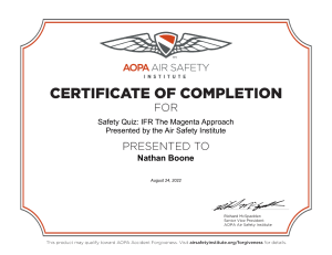 IFR Magenta Approach Safety Quiz Certificate - AOPA