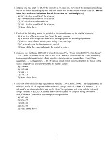 Accounting Exam: Sales Tax, Inventory, Depreciation, Investments