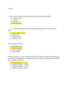 Thermodynamics Quiz: Work, Systems, and Calculations