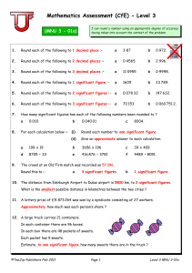 Maths Rounding Assessment - Level 3 (CfE)