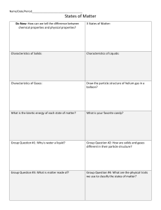 States of Matter Worksheet