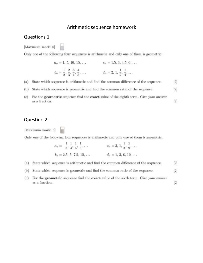 Arithmetic Sequence Homework Questions