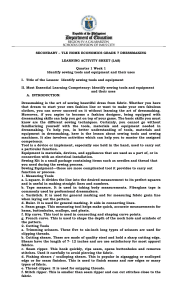 Sewing Tools & Equipment: Grade 7 Learning Activity Sheet