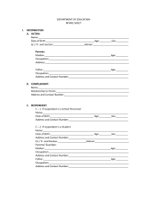 Department of Education Intake Sheet
