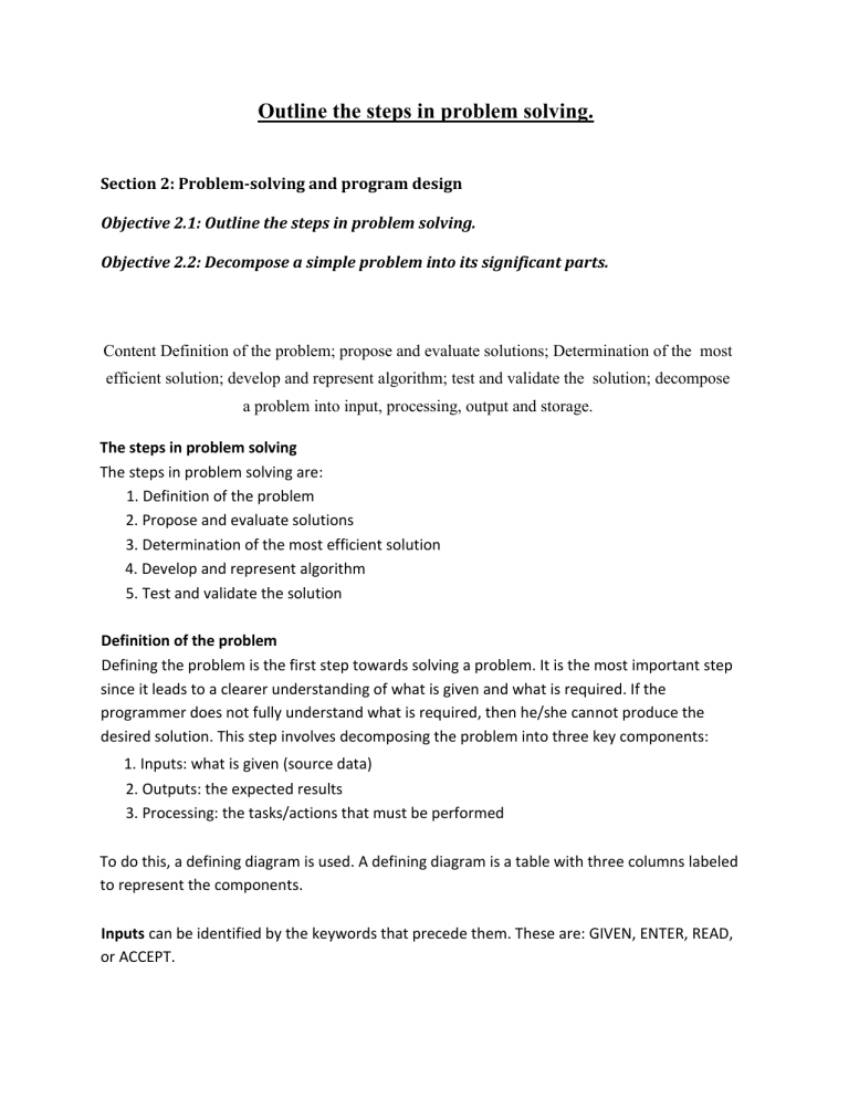 Problem Solving Steps & Program Design