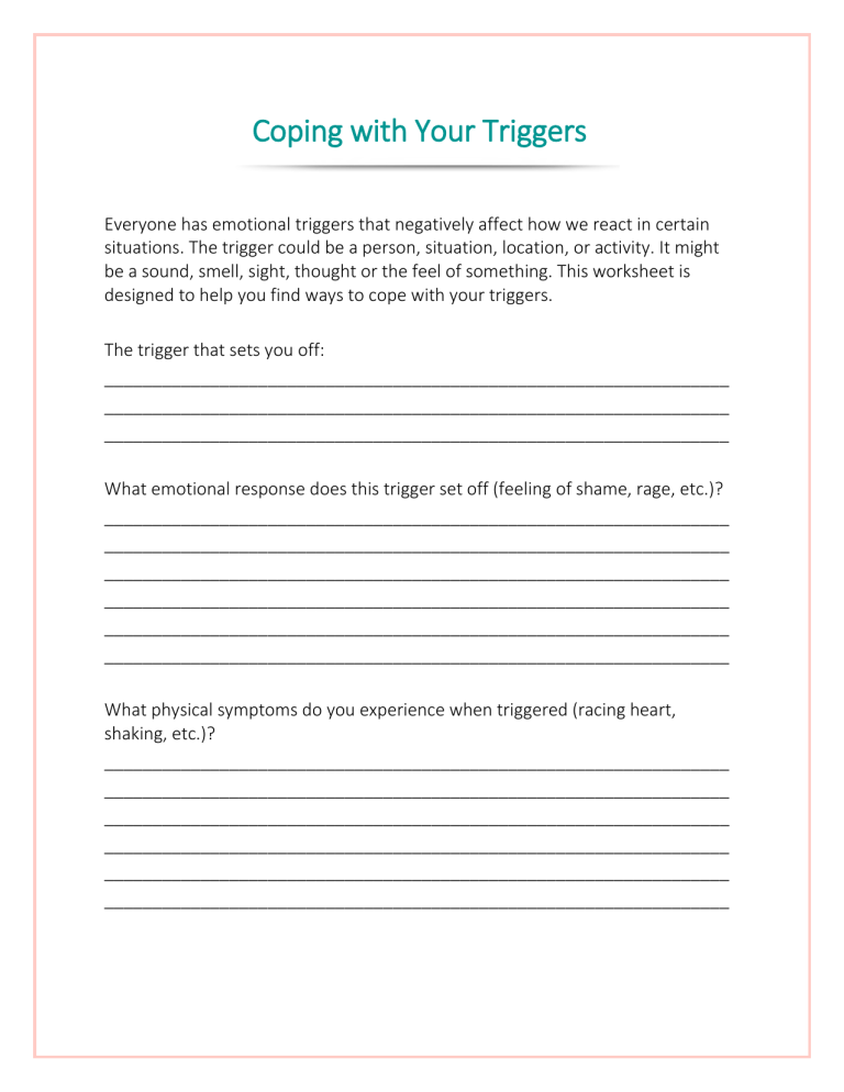 Coping With Triggers Worksheet