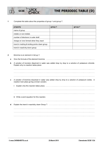 GCSE Chemistry Worksheet: Periodic Table Groups 1 & 7