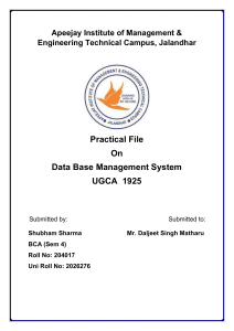 Data Base Management System Practical File