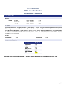 BSM101 Business Course Syllabus Fall 2022-2023