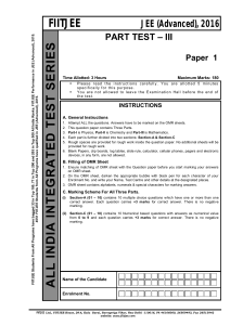 JEE Advanced 2016 Part Test III Paper 1 Exam