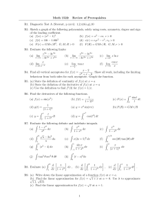Math 1522 Prerequisite Review Worksheet