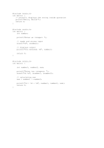 C Programming Code Snippets: Input, Output, Addition