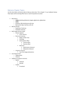 Memory Chapter Topics: Lecture Notes