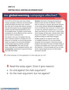 Opinion Essay Worksheet: Global Warming Campaigns