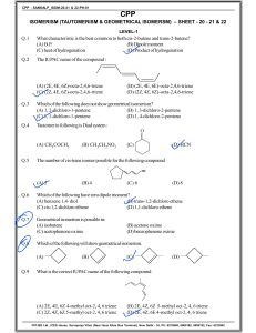 Isomerism Worksheet: Tautomerism & Geometrical Isomers