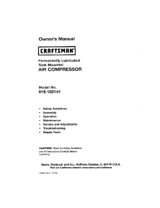 Craftsman Air Compressor Owner's Manual 919.152141