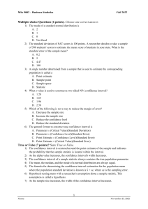 Business Statistics Exam - Fall 2022