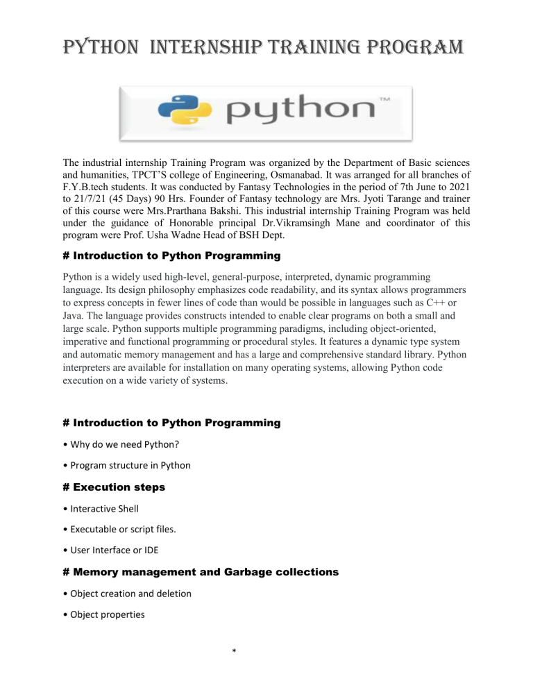 Python Internship Training Program Outline