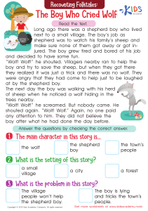 The Boy Who Cried Wolf Reading Comprehension Worksheet