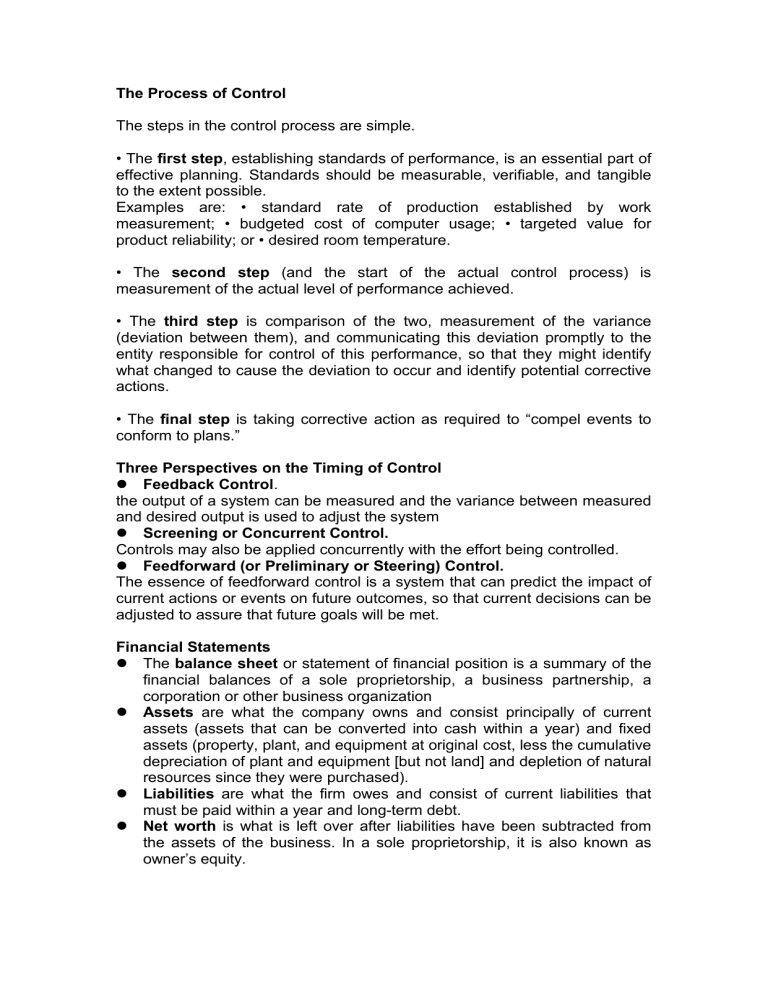 Control Process & Financial Statements Overview