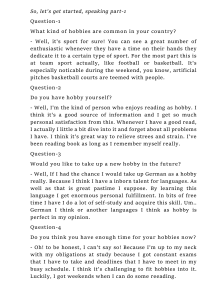 Speaking Part 1 Practice Transcript
