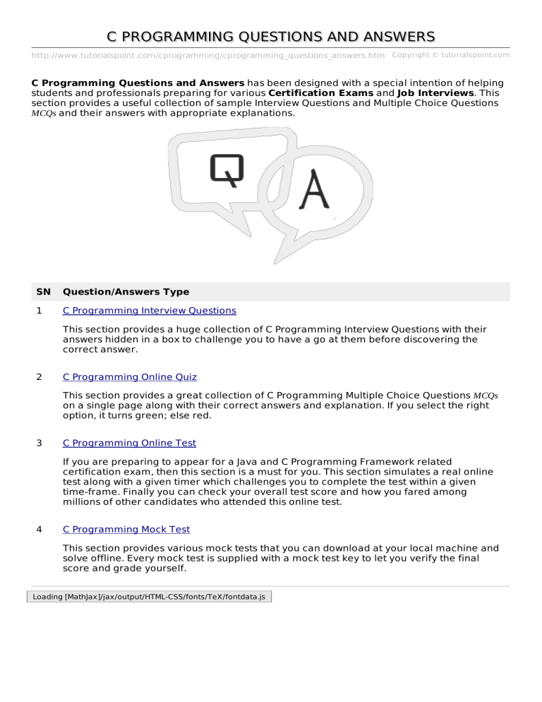 C Programming Questions and Answers for Exams & Interviews