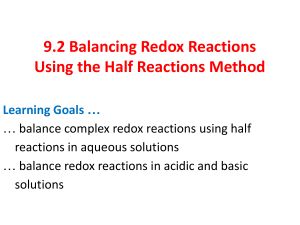 Balancing Redox Reactions: Half Reactions Method