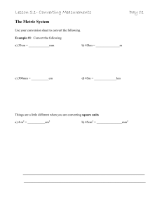 Measurement Conversions: Metric & Imperial Worksheet