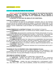 Law on Sales: Contract Nature & Form - Notes