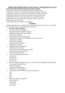 Chemistry Sample Paper: Solutions - Class XII