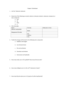 Chemistry Worksheet: Diatomic Molecules, Formulas, Equations