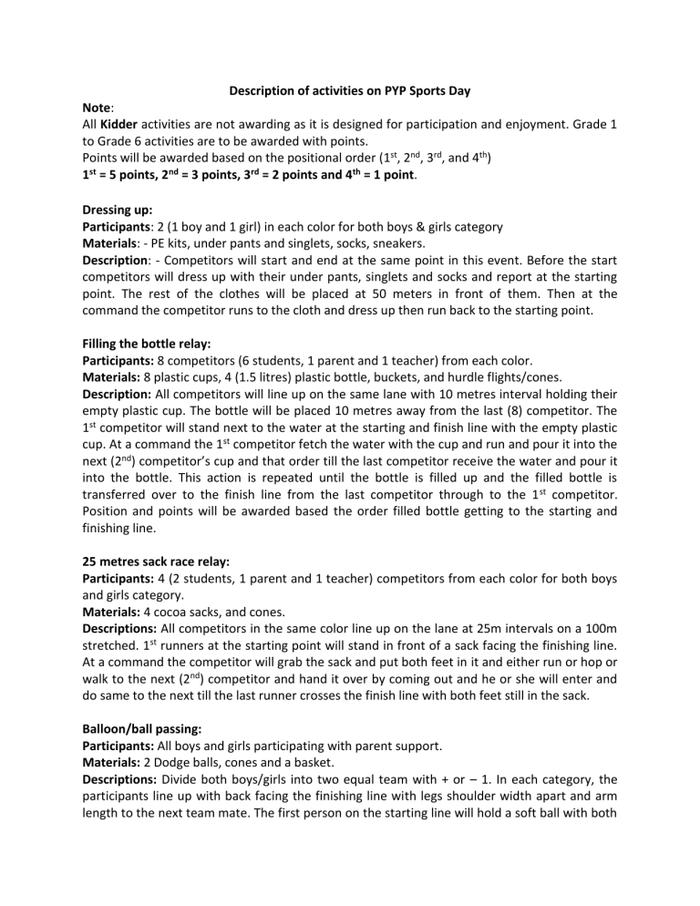 PYP Sports Day Activities: Descriptions & Rules