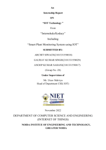 IOT Smart Plant Monitoring Internship Report