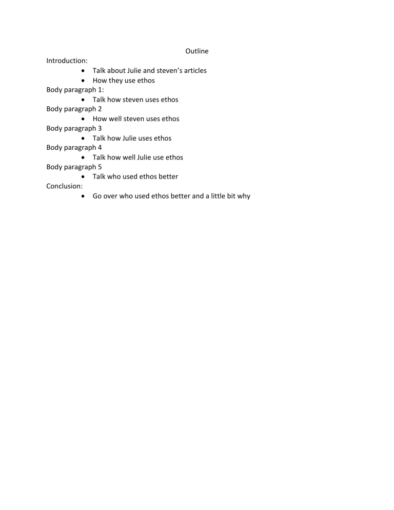 Ethos analysis essay outline